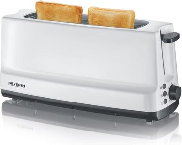 Автоматичний тостер SEVERIN з довгим слотом, 4 тости, автоматичний тостер з насадкою для булочки, тостер з нержавіючої сталі для підсмажування, розморожування та розігріву, 1 400 Вт, білий / сірий, AT 2234 (2 скибочки тостів)