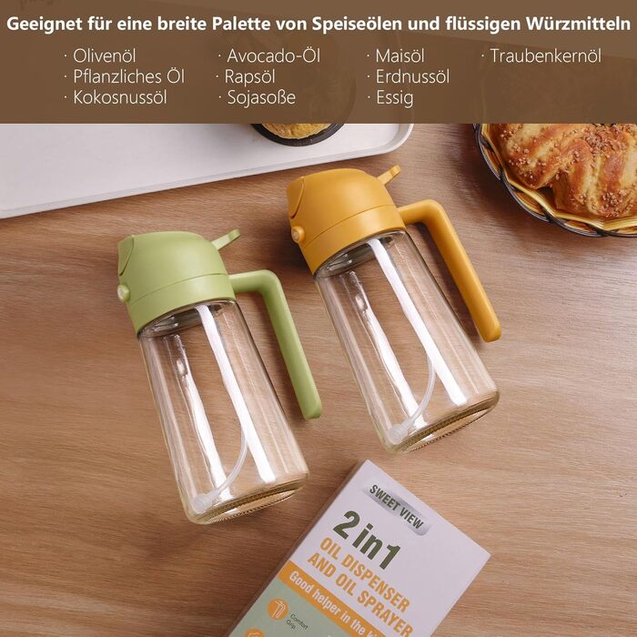 Дозатор та розпилювач олії 470 мл 2-в-1, жовтий SWEET VIEW