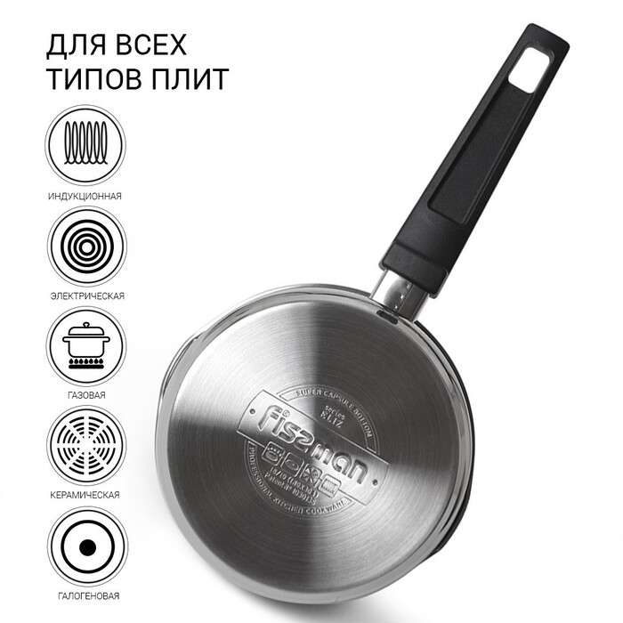 Ковш Fissman ELIZ 16x9 см/1,7л. со стеклянной крышкой нерж. сталь (5316)