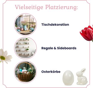 Набір пасхальних яєць та пасхального зайчика Heitmann Deco керамічна пасхальна прикраса з порцеляновим ефектом, для встановлення, біла, приблизно 12,5 x 10,5 x 8 см