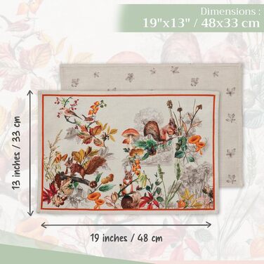 Бавовняні килимки для серветок, набір з 4 шт. , декоративні килимки для серветок, пасхальні килимки, що миються, для свят, вечерь, весни, літа (33 см x 48 см) (12 - Recolte), 39Hermine 100