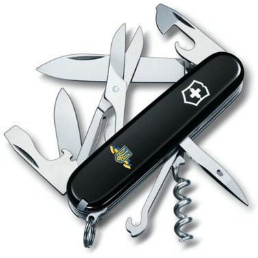 Ніж Victorinox Climber Ukraine 91мм/14функ/чорн /Герб України з стрічкою