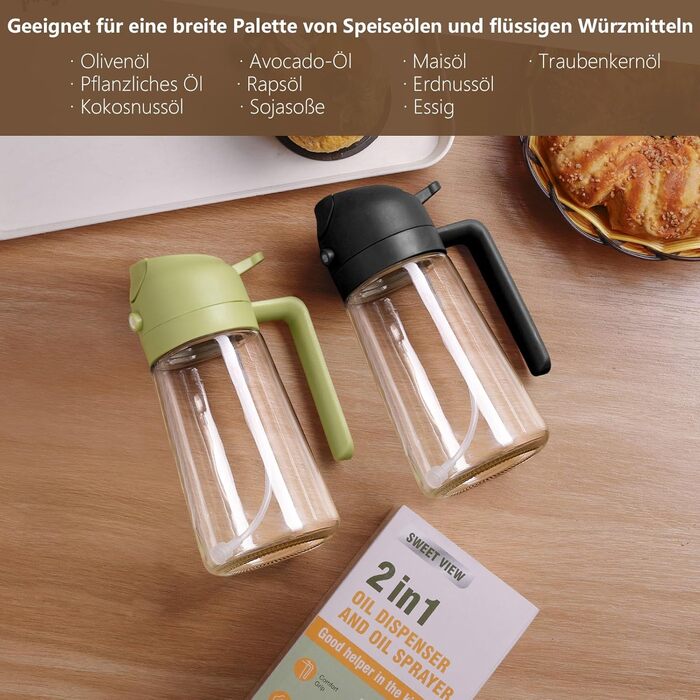 Дозатор та розпилювач олії 470 мл 2-в-1, чорний SWEET VIEW