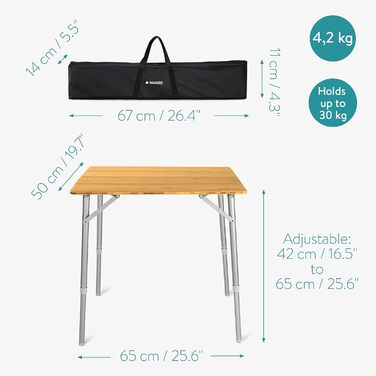 Складной бамбуковый кемпинговый стол 65 x 50 x 42 см Navaris