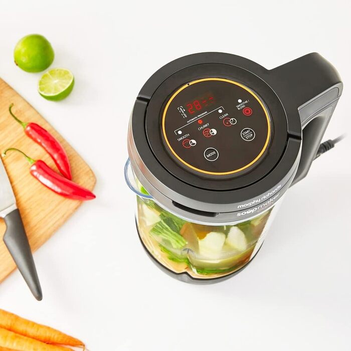Суповарка Morphy Richards Clarity об&39ємом 1,6 л, контроль порцій, 9 функцій, інтелектуальна технологія реакції, підтримка тепла, суповарка та смузі, білий та чорний кольори, 501050