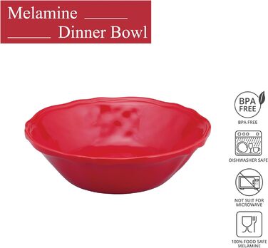 Набір меламінових мисок UP ware, миски у формі квітки для пасти, рису, супу та салату, без BPA, придатні для миття в посудомийній машині, ударостійкі, сині, 17,8 см, 6 предметів (святковий червоний)