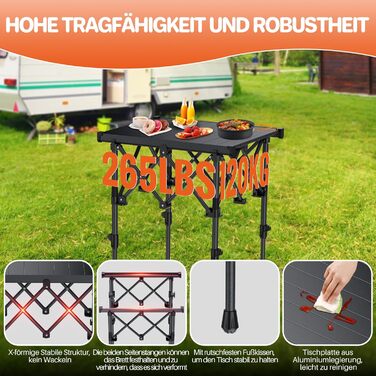 Складной кемпинговый стол 50,5 x 41 x 44/70 см FUNYKICH