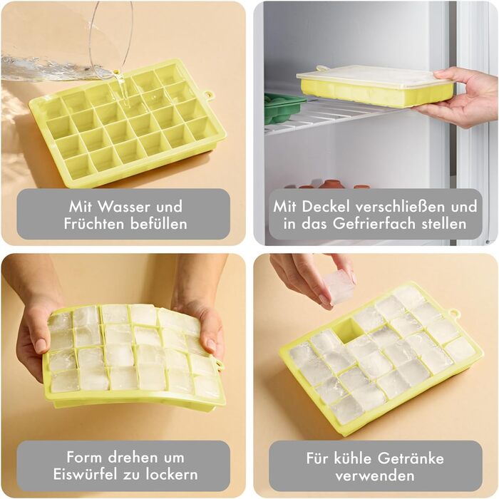 Силіконові формочки для льоду Blumtal, набір з 3 шт. - форма для льоду на 24 кубики з кришкою - силіконова форма для льоду без бісфенолу А - форма для льоду, безпечна для харчових продуктів - сіро-блакитні великі кубики (сірі жовті, великі кубики)