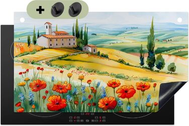 Фартух для плити, кухонний фартух, вініл, 78x52 см, декор для кухні, облицювання стіни, кришка для плити - сіро-чорна (квітковий пейзаж, 52,7Д x 91,6Ш см)