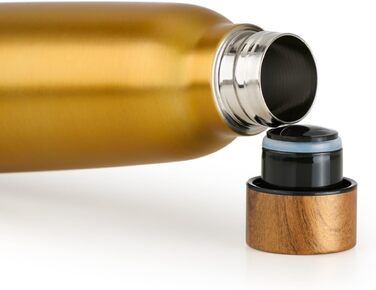 Пляшка для води Blumtal з нержавіючої сталі - Герметична ізольована пляшка - Пляшка для води без бісфенолу А для гарячого та холодного використання - Двостінна ізольована пляшка - Ізоляційна пляшка, стійка до іржі, дерево/срібло (20 - дерево/жовтий, 500 м