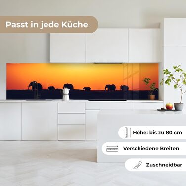 Кухонний фартух 60x80 см Самоклеючий настінний захисний екран для кухні Кухонний фартух Кухонні фасади Кухонні фартухи Кухонна стіна Вода - Пейзаж - (Слони - Захід сонця, 60 x 250 см)