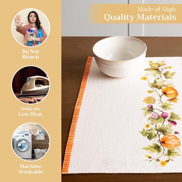 Бавовняні килимки для серветок, набір з 4 шт. , декоративні килимки для серветок, пасхальні килимки, що миються, для свят, вечерь, весни, літа (33 см x 48 см) (20 - Гарбузовий сад - Хмарно-кремовий), 39Hermine 100