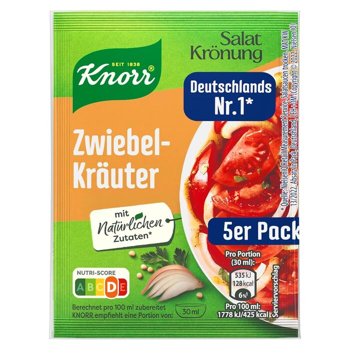 Заправка для салату Knorr з травами для смачної заправки з натуральних інгредієнтів* 15 шт. 5 шт. (цибуля та трави)