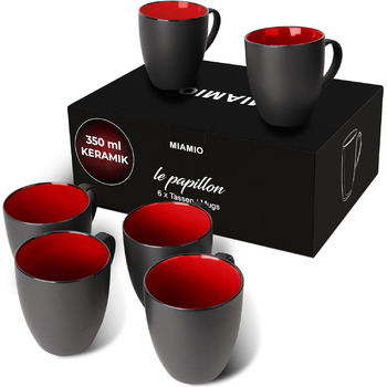 Набір чашок для кави 350 мл, 6 предметів, чорний/червоний Le Papillon Miamio