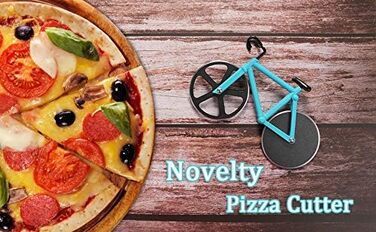 Резак для пиццы в виде велосипедиста с подставкой, сине-зеленый KUONIIY