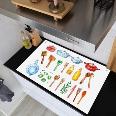 Фартух для плити, кухонний фартух, вініл, 78x52 см, декор для кухні, облицювання стіни, кришка плити - сіро-чорна (кухня - креслення, 52,7Д x 91,6Ш см)