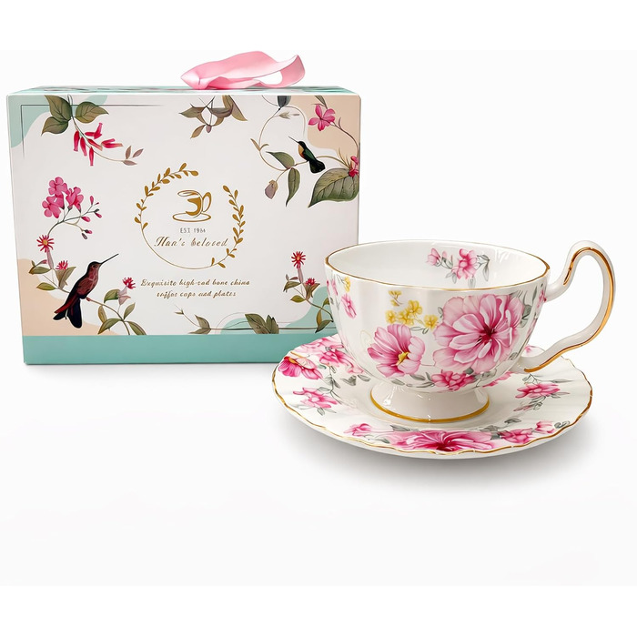 Керамічна чайна чашка з блюдцями та ложками (зима)