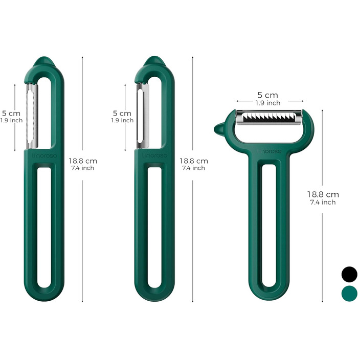 Овочечистка Linoroso 3PCS із загостреними кінчиками, Y-подібним гладким, зубчастим лезом та лезом для чищення та зачистки фруктів та овочів, гострота, гладкість та зручний хват - зелений (зелений I-гладкийзубчастий Y-смугастий)