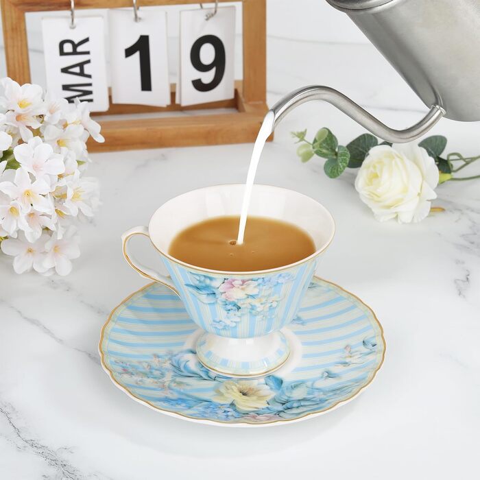 Чашка и блюдце 170 мл синяя гортензия fanquare