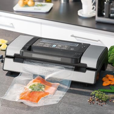 Комерційний вакуумний пакувальник CASO FastVac 500 - Вакуумний ущільнювач з нержавіючої сталі для професійного використання - Двопоршневий насос 20 літрів/хв., зварювальний шов, в т.ч. 2 вільні рулони плівки, 220-240 В, 50 Гц, 130 Вт одинарний