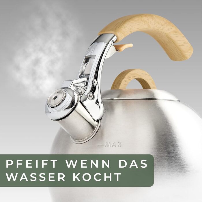 Чайник 2,2 л зі свистком, нержавіюча сталь WALDWERK