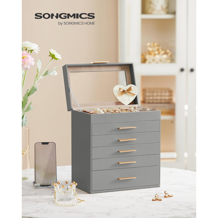 Органайзер для ювелірних виробів 6-рівневий, сірий SONGMICS