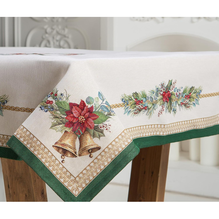 Різдвяна гобеленова скатертина Home of Christmas Скатертина на Різдво та Новий рік (Дзвіночок - Зелений (Без блискіток), 140x240 см)
