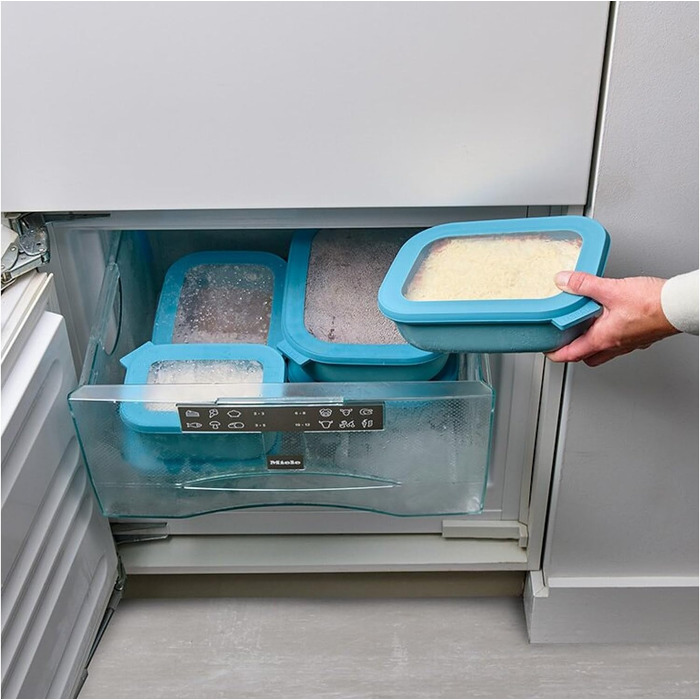 Прямоугольный набор из 3 предметов Cirqula с несколькими лотками - Банки для хранения с крышкой - Подходит в качестве ящика для хранения, холодильника, морозильной камеры и посуды для микроволновой печи - 750, 1500 и 3000 мл - (Nordic Blue, набор из 3 пре