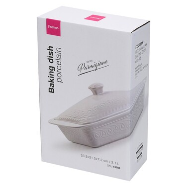 Форма для запікання Fissman прямокутна з кришкою PARMIGIANO 335х215х72 см / 21 л порцеляна (13706)