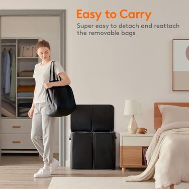 Кошик для білизни Lifewit з кришкою 2 відділення, збірник для білизни з 2 знімними мішками для білизни, складні кошики для білизни Кошики для білизни Коробка для білизни Тканинні кошики для білизни для ванної кімнати Спальня, (105 л, чорний)