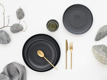 Серия Uno набор посуды из 16 предметов, керамогранит комбинированный сервиз (Black Lava Stone, столовый сервиз из 12 предметов), 22978