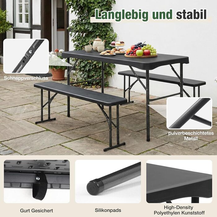 Складний пластиковий набір зі столу та 2 лавки Sekey