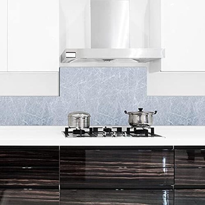 Алюмінієвий кухонний фартух, виготовлений в Італії, захищає плиту та стіну, миється та легко встановлюється, металевий фартух, 48 x 72 см (48x72, сірий мармур)