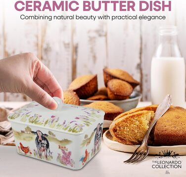 Маслянка з кришкою, китайська кераміка, з гарними акварельними мотивами, дизайн якої розроблено галереєю Дженніфер Роуз для Busy Bees (ферма).