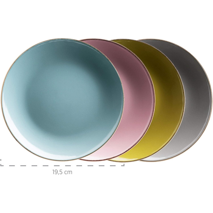 Металевий обідок, сучасний набір посуду для 4 осіб з латунним обідком, комбінований набір із 16 предметів із безобідковою формою купе, барвистий, керамограніт, (свіжий), 931871