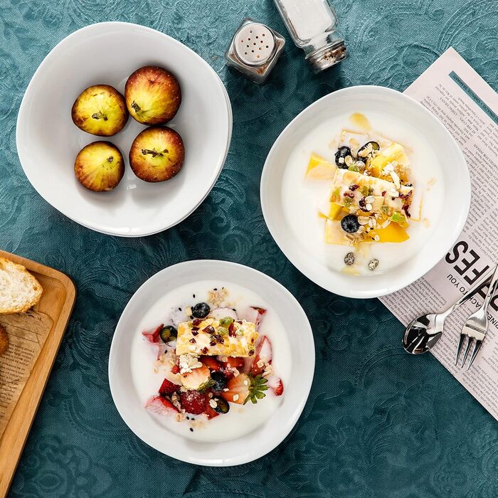 Серія Elisa, 12-предметний кавовий набір з кремового порцеляни, кавові чашки та блюдця на 6 осіб для кави, чаю, десертів (білий, миска для пластівців (6 шт.))