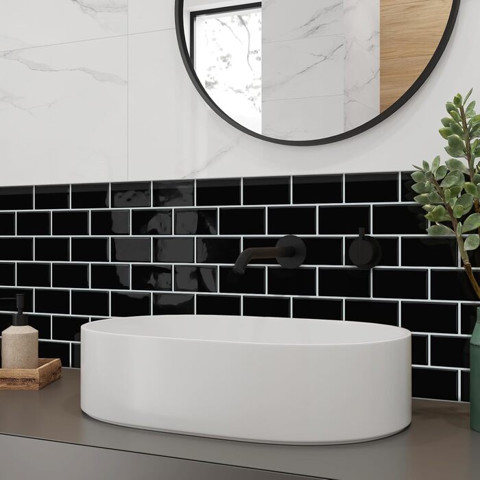 Мозаїчна плитка DEWOO 3D, наклейки на стіну, клейка плитка Metro, самоклеюча імітація плитки для кухні та ванної кімнати - штука, (30,5 x 30,5 см) (10, чорний)