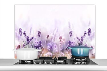 Панель для кухонного фартуха, бризкозахисна панель, декор для кухні, алюмінієва панель, бризкозахисна панель для плити, альтернатива скляній панелі, чорна - з малюнком - суцільна - чорна - темна - (Лавандова, 100x65 см)