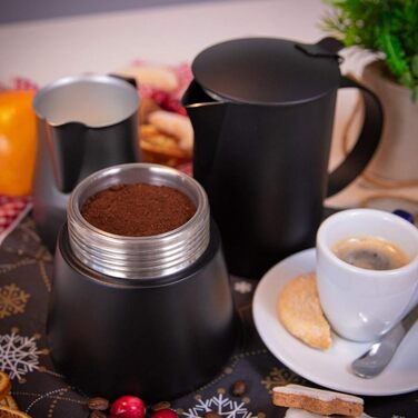 Кавоварка еспресо Cilio AIDA Підходить для всіх типів плит, включаючи індукційні Ø 9 см, В 17,5 см Італійська кавоварка Кафетера Машина мокко (чорний матовий, 6 чашок)
