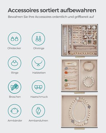 Шкатулка органайзер для ювелирных изделий 3-уровневая темно-серый SONGMICS