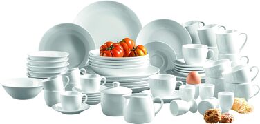 Серия Alesia, фарфоровый комбинированный сервиз 62 предмета, базовая посуда на 6 персон, идеальный стартовый набор, белый