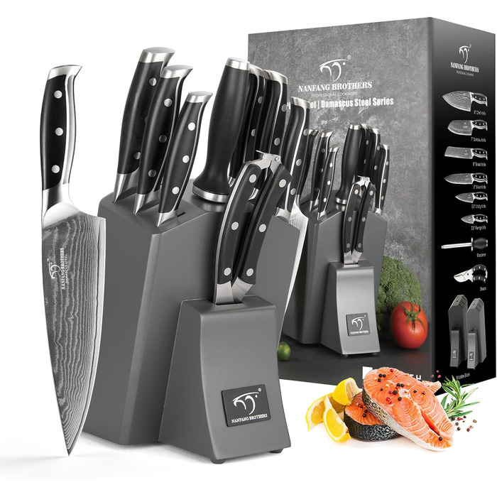 Набор профессиональных кухонных ножей из дамасской стали 9 предметов NANFANG BROTHERS