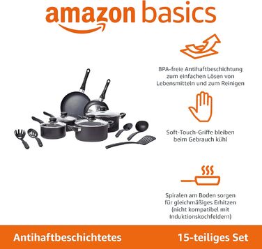 Набір посуду з антипригарним покриттям Kitchen-Profi Basics, 15 предметів, чорний