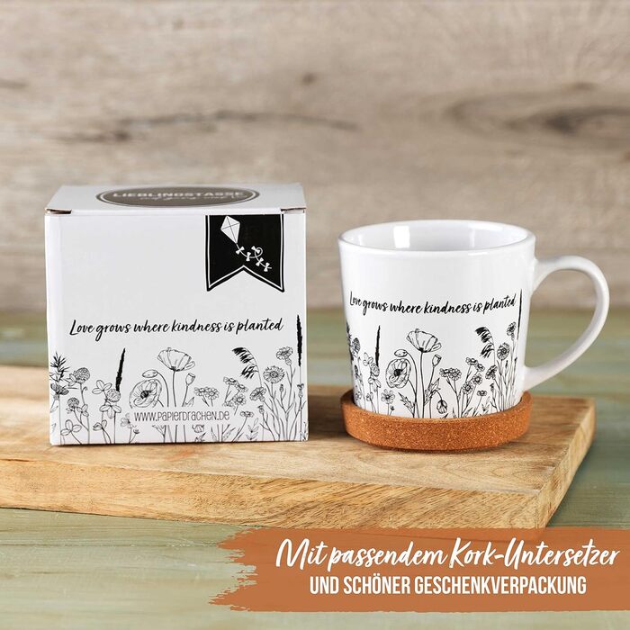 Паперовий дракон. Високоякісна керамічна кружка з корковою підставкою в тон - прикраса столу - журнальний столик - кавова кружка - витає в повітрі - на Великдень (Доброта)