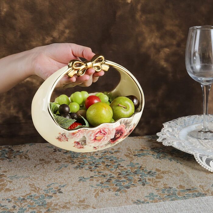 Порцелянова миска fanquare з хвилястими краями та квітковим принтом, вінтажна салатниця, керамічна фруктовниця на ніжці для вечірок (золота (кошик з фруктами))