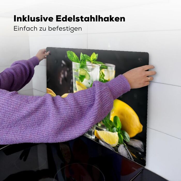 Фартух для плити, кухонний фартух, вініл, 78x52 см, декор для кухні, облицювання стіни, кришка для плити - сіро-чорна (вода-скло, 52Д x 71Ш см)