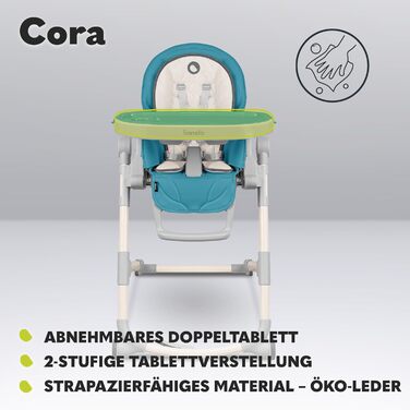 Стільчик для годування LIONELO Cora, регульований стільчик для годування, знімний піднос, нековзний, від 6 до 36 місяців, 5-точковий ремінь безпеки, максимальне навантаження 15 кг (синій, стандартний)