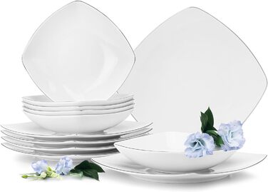 Набор посуды konsimo Combi на 12 персон Набор тарелок CARLINA Modern 36 предметов Столовый сервиз - Сервиз и наборы посуды - Комбинированный сервиз 12 персон - Сервиз для семьи - Посуда Столовая посуда (набор тарелок 12 дней, Platinum Edges)