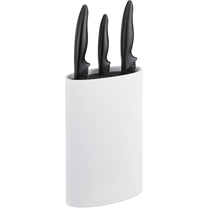 Ножовий блок овальний, тримач для ножів без комплекту, відсік для ножів зі щетиною, ВхШхГ 22 x 16,5 x 6,5 см, (Білий)