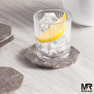 Підставки під чашки з мармуру з підставкою, 8.9 см, з оніксу, ручної роботи, для офісу, напоїв, кави та бару, на обідній стіл, набір з 6 шт. (Океанічний стиль)